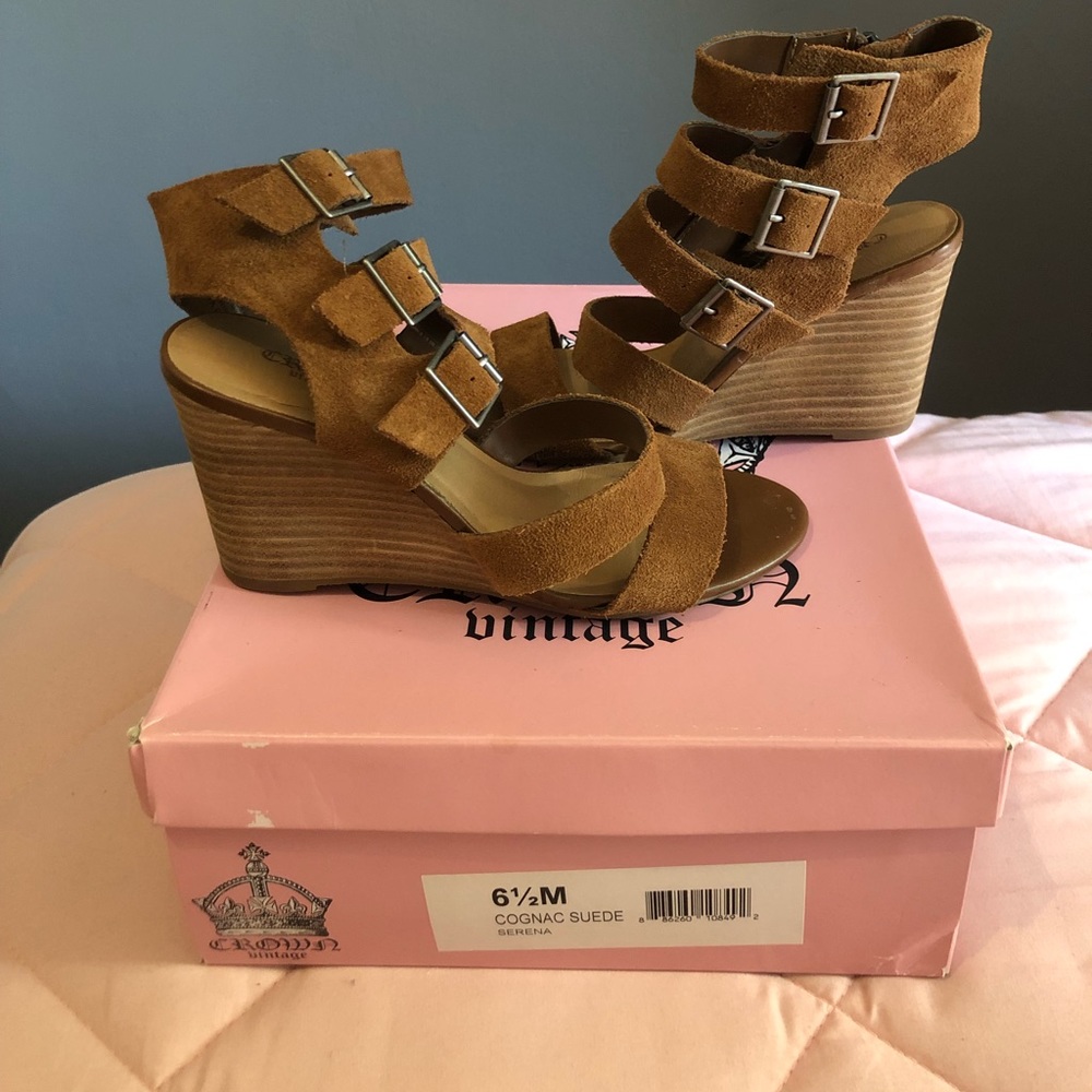 Cognac Wedge Sandals